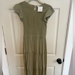 MINE Smocked Tiered Midi Dress in Sage